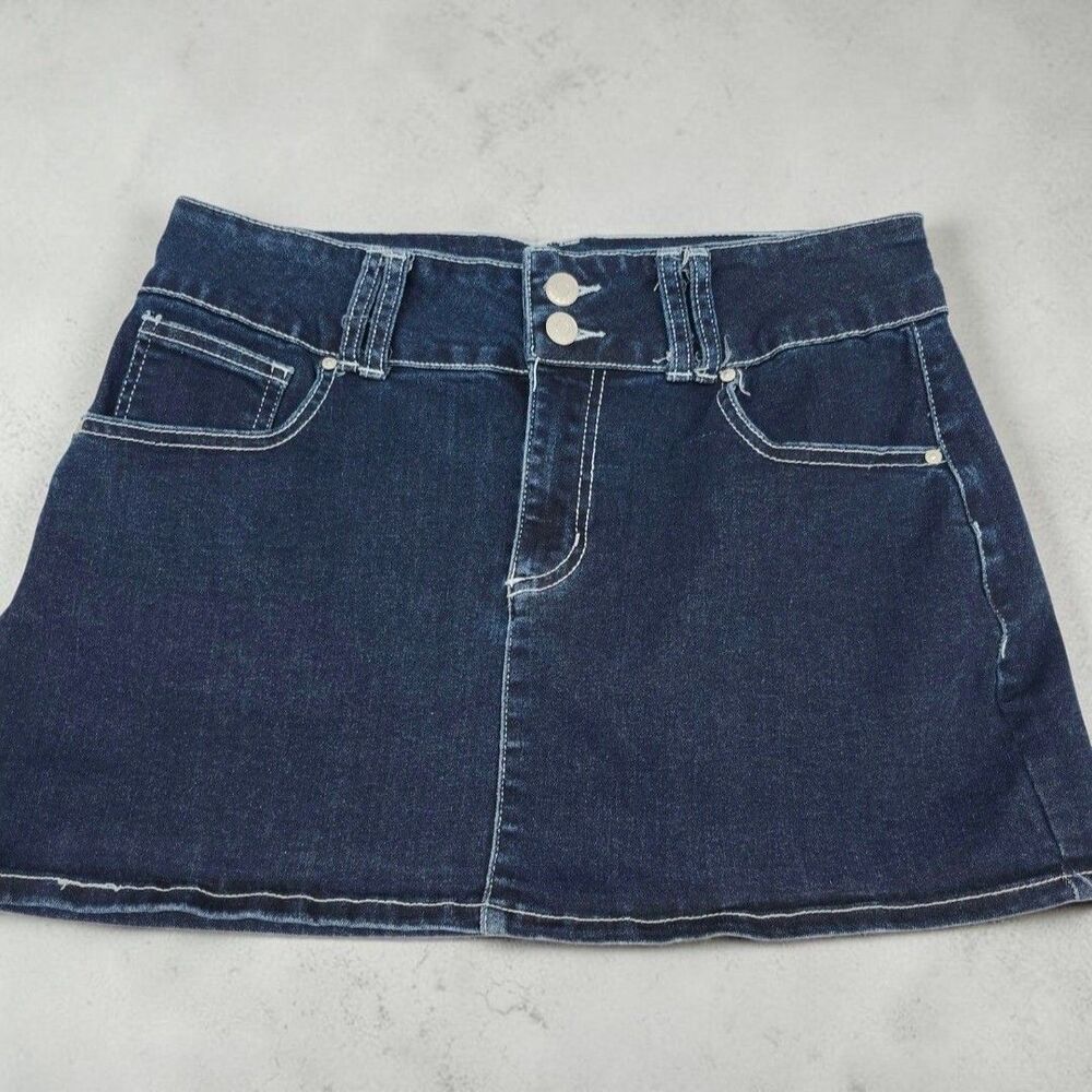 Refuge Denim Mini Skirt Womens Large Blue Flat Front 5 Pockets Preppy Casual Y2K